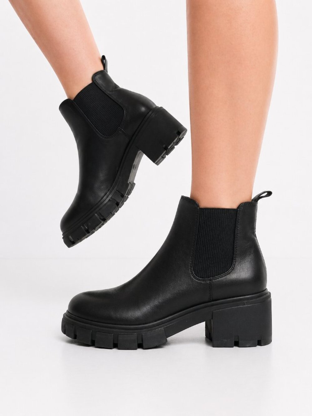 Lug Sole Black Chelsea Boots